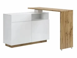 Vente-unique Mueble bar pivotante - 2 puertas 1 cajón 1 estante - MDF - Blanco lacado y roble - ELDIR