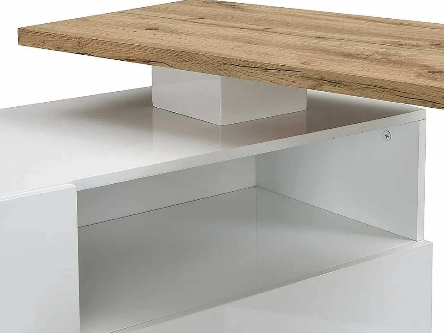 Vente-unique Mueble bar pivotante - 2 puertas 1 cajón 1 estante - MDF - Blanco lacado y roble - ELDIR