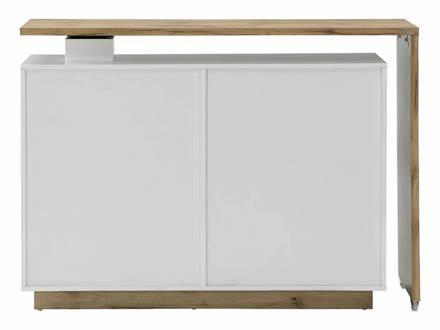 Vente-unique Mueble bar pivotante - 2 puertas 1 cajón 1 estante - MDF - Blanco lacado y roble - ELDIR