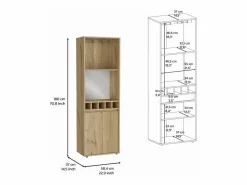 TuHome Mueble Bar Prana en melamina con 4 estantes , 2 puertas , 4 portabotellas y 6 portacopas , , 180 cm X 58.4 cm X 37 cm Beige