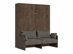 Les Tendances Mueble cama 140x190 cm con sofá y columna contenedor de madera de nogal Kanto-Color Microfibra 12 Violeta