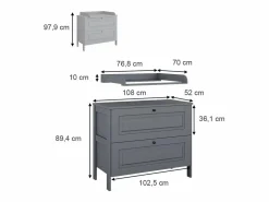 Outlet Vicco Mueble cambiador 108x70x98 ajaton Gris