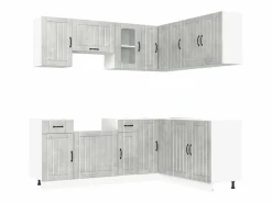 vidaxl Mueble cocina Kalmar hormigón 11 pzas madera contrachapada