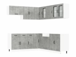 Discount vidaxl Mueble cocina Lucca hormigón 11 pzas madera contrachapada Gris