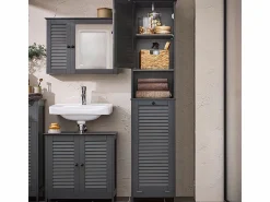 Sobuy Mueble Columna de Baño con 1 Cesto para Ropa Sucia Armario Alto para Baño con 1 Puerta y 3 Estantes 40 x 38 x 170 cm BZR124-DG ES Gris