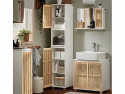Discount Sobuy Mueble Columna de Baño con 1 Compartimiento Armario Alto para Baño Estanterías de Baño con 2 Puertas y 5 Estantes 33 x 33 x 165 cm BZR127-W ES Blanco