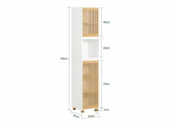 Discount Sobuy Mueble Columna de Baño con 1 Compartimiento Armario Alto para Baño Estanterías de Baño con 2 Puertas y 5 Estantes 33 x 33 x 165 cm BZR127-W ES Blanco