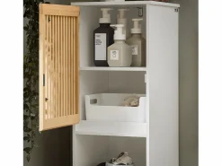 Discount Sobuy Mueble Columna de Baño con 1 Compartimiento Armario Alto para Baño Estanterías de Baño con 2 Puertas y 5 Estantes 33 x 33 x 165 cm BZR127-W ES Blanco