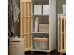 Discount Sobuy Mueble Columna de Baño con 1 Compartimiento Armario Alto para Baño Estanterías de Baño con 2 Puertas y 5 Estantes 33 x 33 x 165 cm BZR127-W ES Blanco