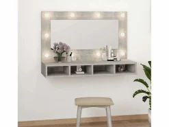 Sale Mueble con espejo y luces LED hormigón 90x31,5x62 cm Mueble De Pared Para Baño