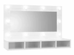Discount vidaxl Mueble con espejo y luces LED brillante 90x31,5x62 cm Blanco