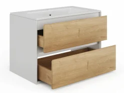 Sale Mueble con lavabo simple suspendido, color natural claro y blanco, A80 cm, LANNICK Mueble De Baño Simple