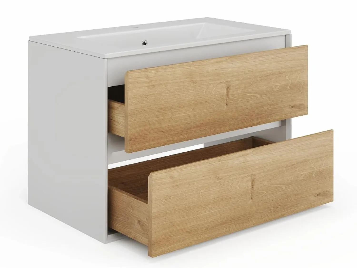Sale Mueble con lavabo simple suspendido, color natural claro y blanco, A80 cm, LANNICK Mueble De Baño Simple