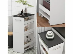 New Mueble con ruedas blanco/antracita 30x46x84.8 rivo Mueble Camarera