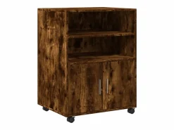 Hot Mueble con ruedas de roble ahumado 60x48x81 cm madera de ingeniería Marru00f3n