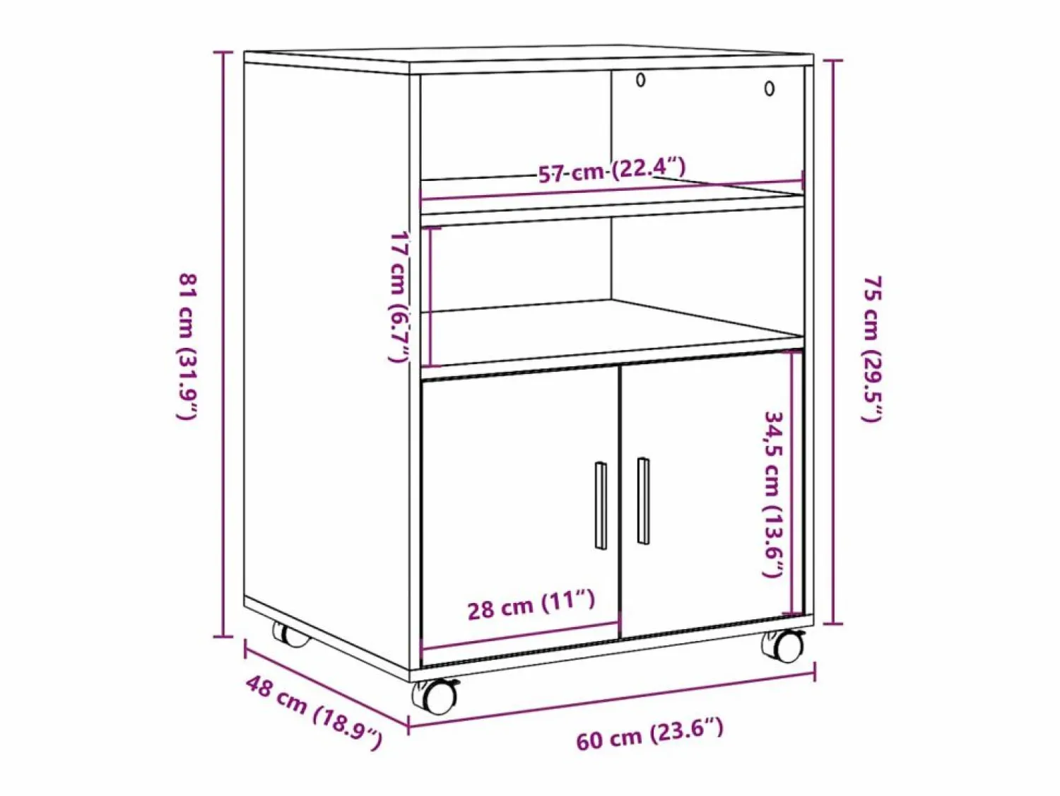 Hot Mueble con ruedas de roble ahumado 60x48x81 cm madera de ingeniería Marru00f3n