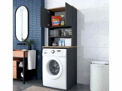 Hanah Home Mueble cubrelavadora compacto con armario y estantes KD101 - Negro