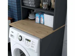 Hanah Home Mueble cubrelavadora compacto con armario y estantes KD101 - Negro
