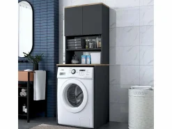 Hanah Home Mueble cubrelavadora compacto con armario y estantes KD101 - Negro