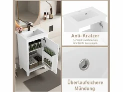 Best Mueble de baño - 76 x 46 x 78,5 cm - con 2 puertas + 1 cajón + lavabo de cerámica integrado - Cerámica + MDF - Azul Mueble De Baño Simple