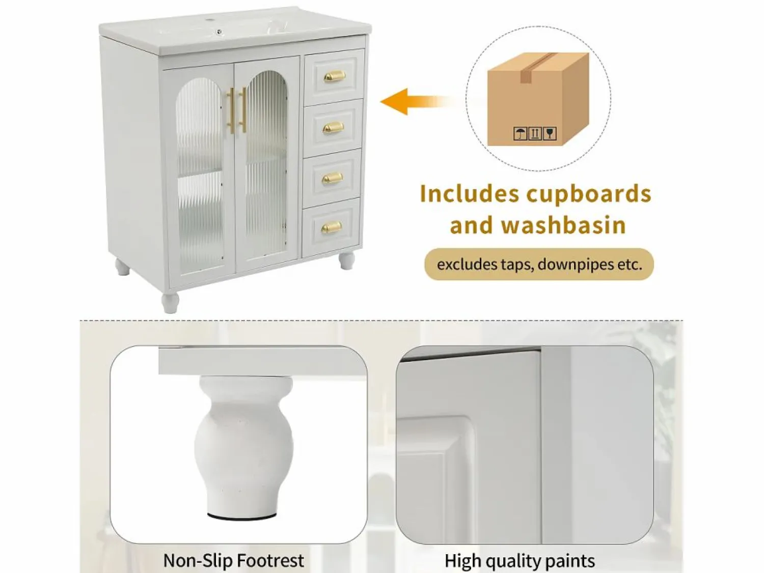 Discount Mueble de baño, 80 x 47 x 90 cm - 1 Puerta + estantes + fregadero de cerámica integrado - Cerámica + MDF - gris Mueble De Baño Simple