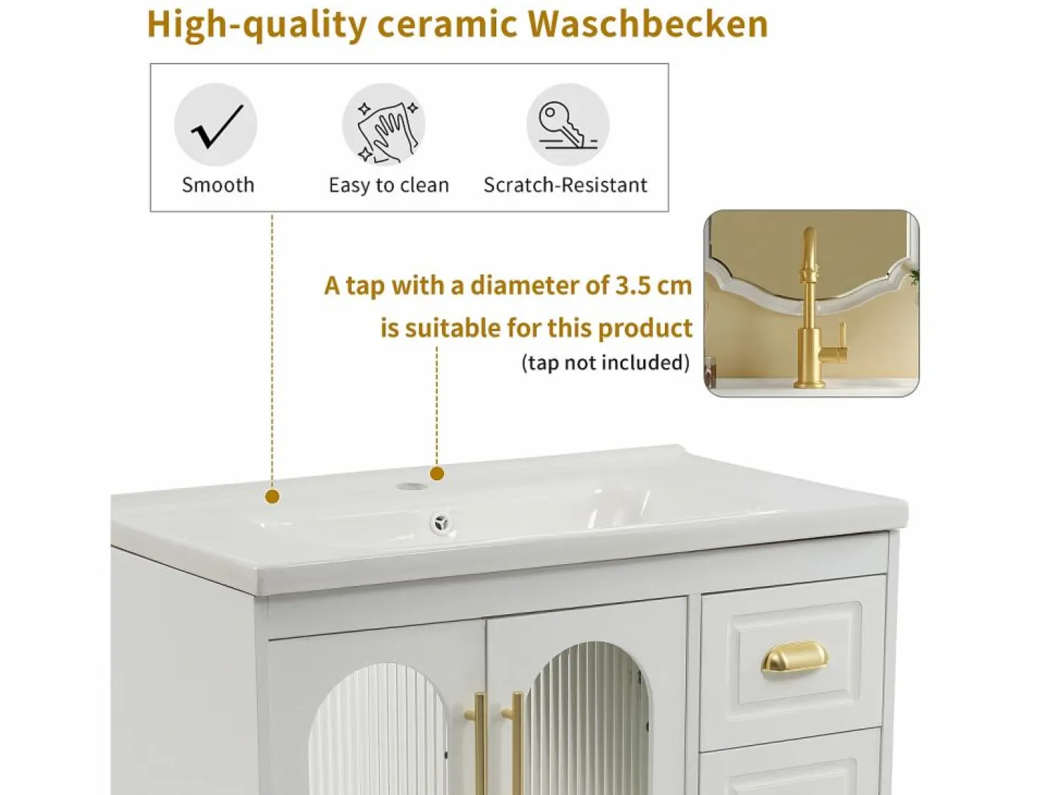 Discount Mueble de baño, 80 x 47 x 90 cm - 1 Puerta + estantes + fregadero de cerámica integrado - Cerámica + MDF - gris Mueble De Baño Simple