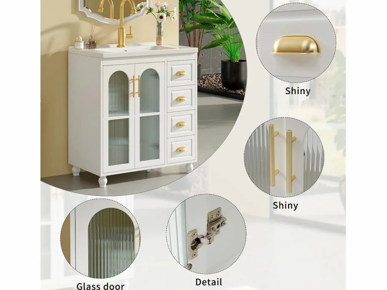 Discount Mueble de baño, 80 x 47 x 90 cm - 1 Puerta + estantes + fregadero de cerámica integrado - Cerámica + MDF - gris Mueble De Baño Simple
