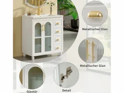 Discount Mueble de baño, 80 x 47 x 90 cm - 1 Puerta + estantes + fregadero de cerámica integrado - Cerámica + MDF - gris Mueble De Baño Simple