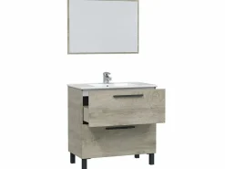 Online VS Venta-stock Mueble de baño Alise 2 cajones con espejo, sin lavabo, Color Alaska Color natural claro