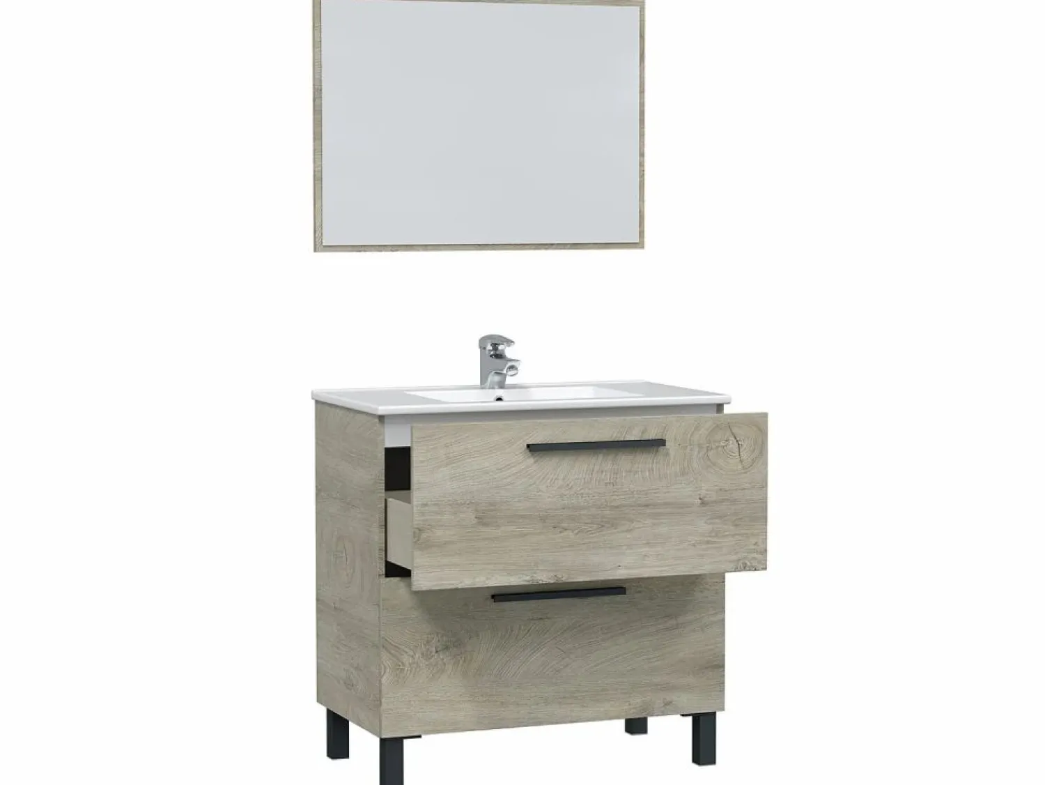 Online VS Venta-stock Mueble de baño Alise 2 cajones con espejo, sin lavabo, Color Alaska Color natural claro