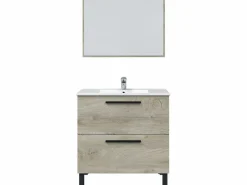 Online VS Venta-stock Mueble de baño Alise 2 cajones con espejo, sin lavabo, Color Alaska Color natural claro