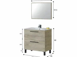 Online VS Venta-stock Mueble de baño Alise 2 cajones con espejo, sin lavabo, Color Alaska Color natural claro