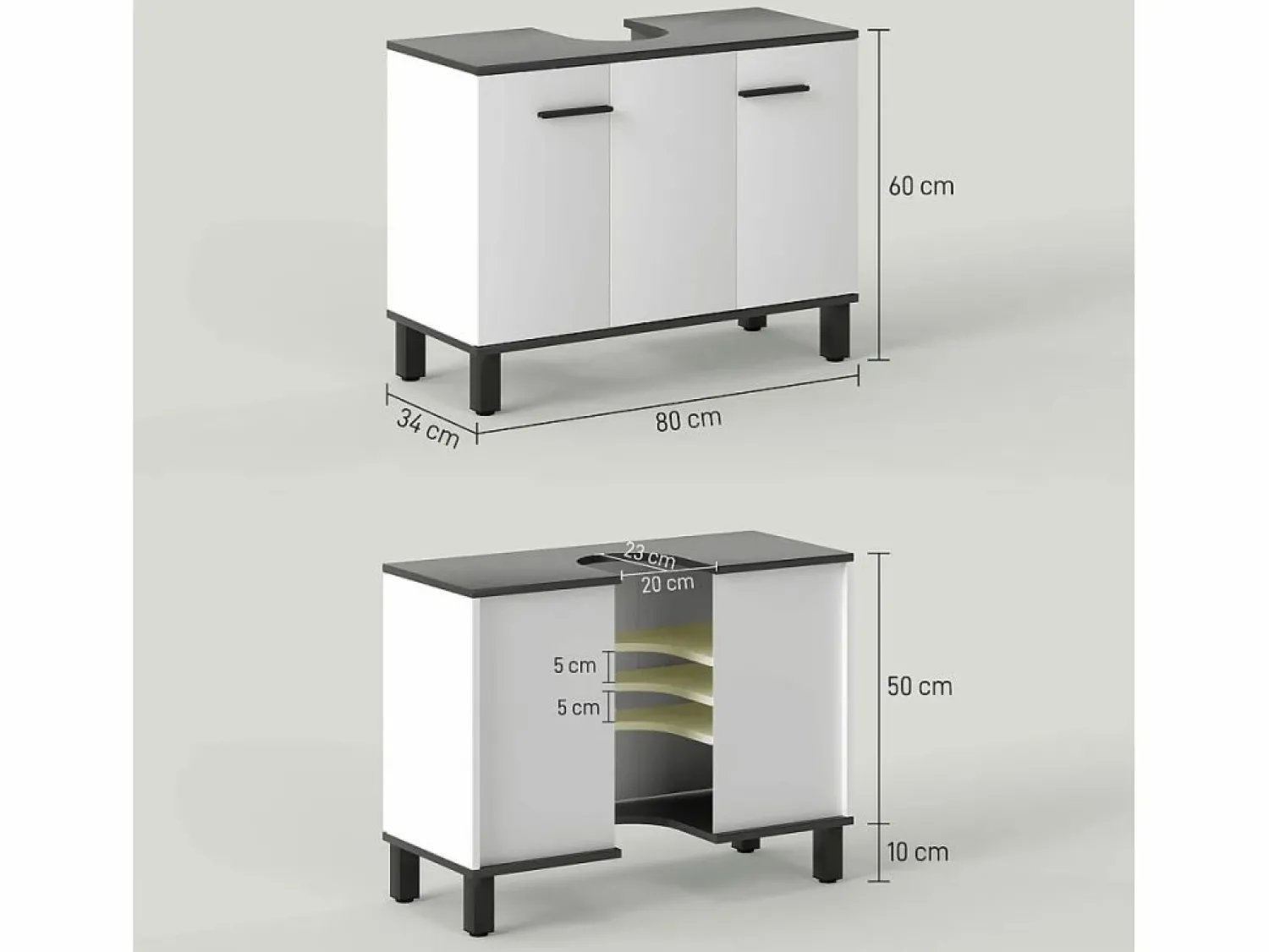 Homcom Mueble de baño Amalfi 2 puertas blanco/ 60x80x34 cm