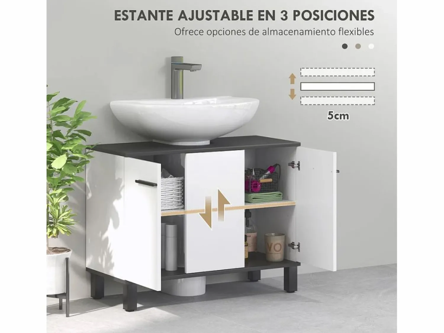Homcom Mueble de baño Amalfi 2 puertas blanco/ 60x80x34 cm