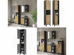 Sale Mueble de baño antracita/roble de montaña 38x30x180 leano Columna De Baño
