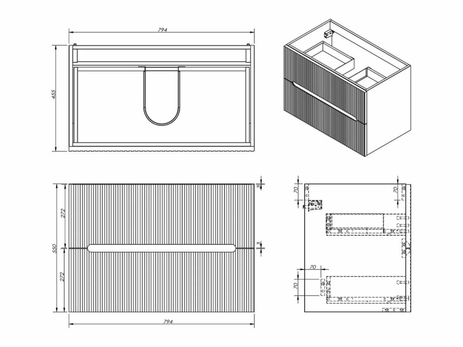 Sale Mueble de baño bajo lavabo suspendido azul, 80 cm, PAVANI Mueble De Lavabo