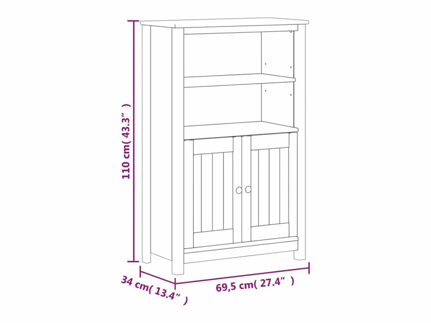 Hot Mueble de baño BERG madera maciza de pino 69,5x34x110 cm Mueble De Pared Para Baño