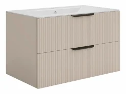 Clearance Mueble de baño colgado estriado con lavabo encastrable - - 80 cm - DALIKO Mueble De Baño Simple