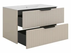 Clearance Mueble de baño colgado estriado con lavabo encastrable - - 80 cm - DALIKO Mueble De Baño Simple