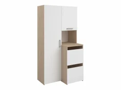 Vente-unique Mueble de baño con 3 armarios y una columna - L92 x Alt. 184 cm - ERKANO