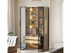 Mueble de baño con 2 puertas, 2 cajones grandes, LED integrado, MDF, madera clara, 73x36x155 cm Color natural oscuro