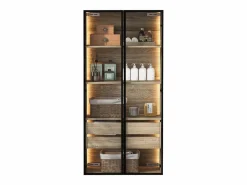 Mueble de baño con 2 puertas, 2 cajones grandes, LED integrado, MDF, madera clara, 73x36x155 cm Color natural oscuro