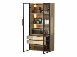 Mueble de baño con 2 puertas, 2 cajones grandes, LED integrado, MDF, madera clara, 73x36x155 cm Color natural oscuro
