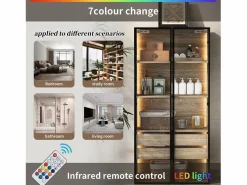 Mueble de baño con 2 puertas, 2 cajones grandes, LED integrado, MDF, madera clara, 73x36x155 cm Color natural oscuro
