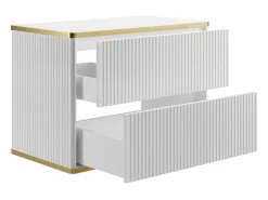 Vente-unique Mueble de baño con diseño acanalado y detalles dorados, , KELIZA