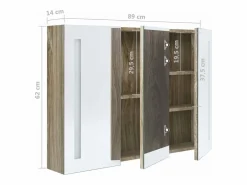 vidaxl Mueble de baño con espejo LED color roble 89x14x62 cm