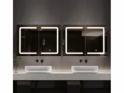 Mueble de baño con espejo LED, enchufe e interruptor con sensor - 80x13,5x60 cm