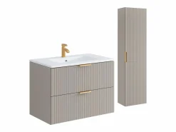 Vente-unique Mueble de baño con lavabo de empotrar y columna, , An80 cm, ZEVARA