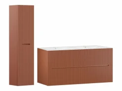 New Vente-unique Mueble de baño con lavabo suspendido y columna, rayado , 120 cm, PAVANI Terracota