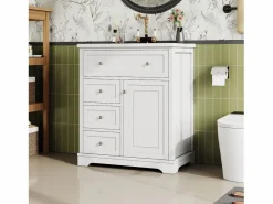 Best ModernLuxe Mueble de baño con lavabo de cerámica - 1 puerta y 3 cajones - (grifo no incluido) Blanco